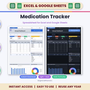 Hoja de cálculo para el seguimiento de la medicación en Excel y Google Sheets: registro diario de dosis y horario de medicamentos. imagen 1