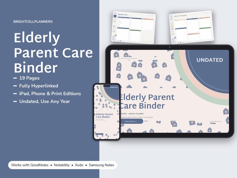 Elderly Parent Care Binder Digital, Caregiver Binder, Medication List, Doctor Visit Log, Emergency Info, Legal Documents image 1