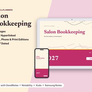 2027 Digital Salon Bookkeeping, Tablet Salon Bookkeeping PDF, Hyperlinked Planner, Appointments, Expenses, Clients imagen 1