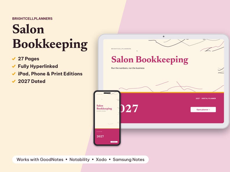 2027 Digital Salon Bookkeeping, Tablet Salon Bookkeeping PDF, Hyperlinked Planner, Appointments, Expenses, Clients imagen 1