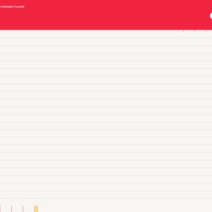 May include: A digital planner page titled NOTES 1 with a red header, white lined writing area, and a right-side navigation tab menu. The tabs include Index, Household, Contacts, Medical, Medication, Accounts, Insurance, Pets, Home, Documents, Plan, Complete, Childcare, and Notes.