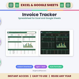 Invoice Tracker Spreadsheet for Excel & Google Sheets - Small Business Invoice Generator and Payment Tracker