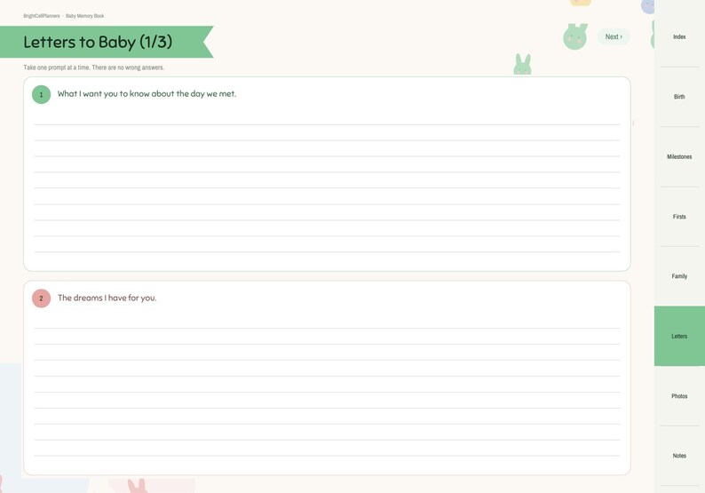 Digital Baby Memory Book, Baby Journal, Birth Story, Monthly Milestones, Baby Firsts, Family Tree, Letters to Baby bild 7