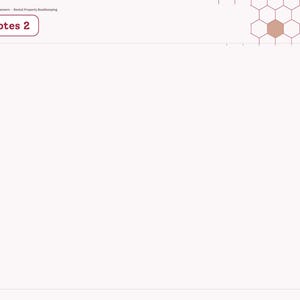 May include: A digital planner page titled Notes 2 with a white background and a left-hand navigation sidebar containing labels like Index, Year, Setup, and monthly tabs. The top right corner features a honeycomb pattern and a Next button.