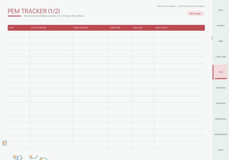 Long COVID Journal Digital, Pacing Planner, Energy Envelope, PEM Tracker, Symptom Log, Heart Rate, Brain Fog Tracker image 6