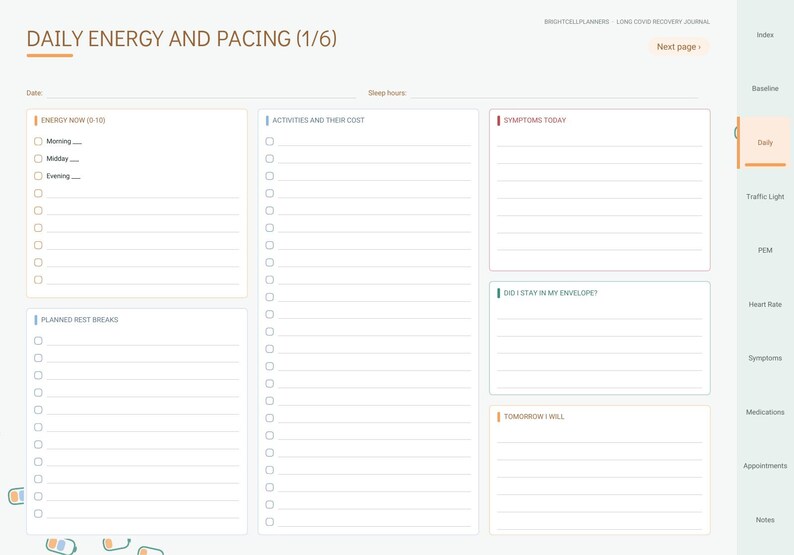 Long COVID Journal Digital, Pacing Planner, Energy Envelope, PEM Tracker, Symptom Log, Heart Rate, Brain Fog Tracker image 4