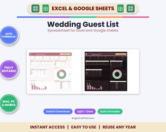 Wedding Guest List Spreadsheet for Excel & Google Sheets - RSVP Tracker and Seating Chart