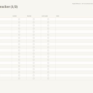 Puede incluir: Una p&aacute;gina de seguimiento de ayuno digital de un diario devocional de Cuaresma y Pascua. La tabla incluye columnas para d&iacute;a, fecha, ayuno, oraci&oacute;n, limosna y notas. Un men&uacute; de navegaci&oacute;n vertical con pesta&ntilde;as est&aacute; a la derecha.