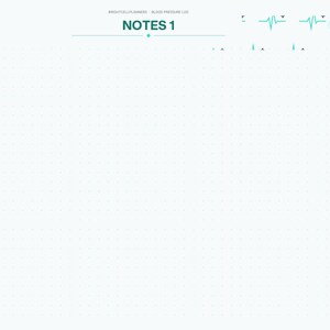 May include: A digital planner page titled NOTES 1 with a dotted grid background. The top features a heart rate monitor graphic. A vertical navigation bar on the right includes tabs labeled Index, Health, Log, Medication, Doctor, Charts, Diet, and Notes.