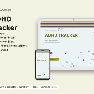 2027 Digital ADHD Tracker, Tablet ADHD Tracker PDF, Hyperlinked Planner, Year in Pixels, Daily Log, Tablet Planner image 1