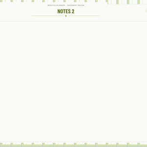 May include: A digital planner page titled NOTES 2 with a light green border and a side navigation bar featuring tabs for Index, Year, Setup, Dashboard, months from Jan to Dec, Homework, To Do, Grades, and Notes, all set against a white background.