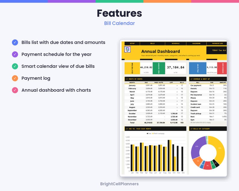 K&ouml;nnte beinhalten: Ein digitales Rechnungs-Kalender-Dashboard mit einer Jahres&uuml;bersicht, monatlichen Zahlungstabellen und Diagrammen. Die Benutzeroberfl&auml;che enth&auml;lt Bereiche f&uuml;r Rechnungen, Zeitpl&auml;ne und Zahlungsprotokolle mit Textbeschriftungen.