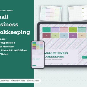2027 Digital Small Business Bookkeeping, Tablet Small Business Bookkeeping PDF, Hyperlinked Planner, Income, Expenses, Mileage image 1