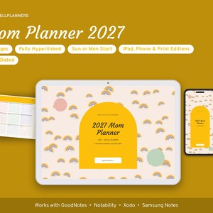 2027 Mom Planner Digital, Family Calendar, Kids Schedule, School and Activities, Meal Snapshot, Mom Self Care, Brain Dump image 1