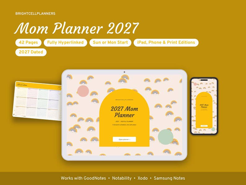 2027 Mom Planner Digital, Family Calendar, Kids Schedule, School and Activities, Meal Snapshot, Mom Self Care, Brain Dump image 1