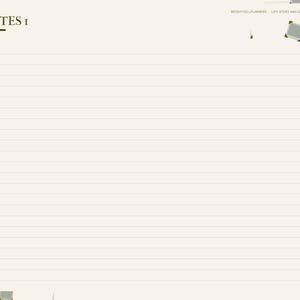 May include: A digital journal page titled NOTES 1 with horizontal lines for writing. The left sidebar features navigation tabs labeled Index, About Me, Childhood, History, Lessons, Photos, Letters, Family Tree, and Notes. The top right displays text.