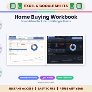 Hauskauf-Tabelle für Excel & Google Sheets – Erschwinglichkeit für Erstkäufer, Mieten vs. Kaufen und Hausvergleich