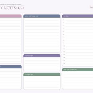 Puede incluir: Una p&aacute;gina de planificador digital para funerales y servicios conmemorativos titulada Eulogy Notes (1/2) con secciones para historias, lecciones aprendidas, esquema, frases favoritas, l&iacute;nea de apertura, l&iacute;nea de cierre y otros oradores.
