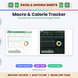Macro & Calorie Tracker Spreadsheet – Auto Meal Planner, Grocery List (Digital Download) image 1