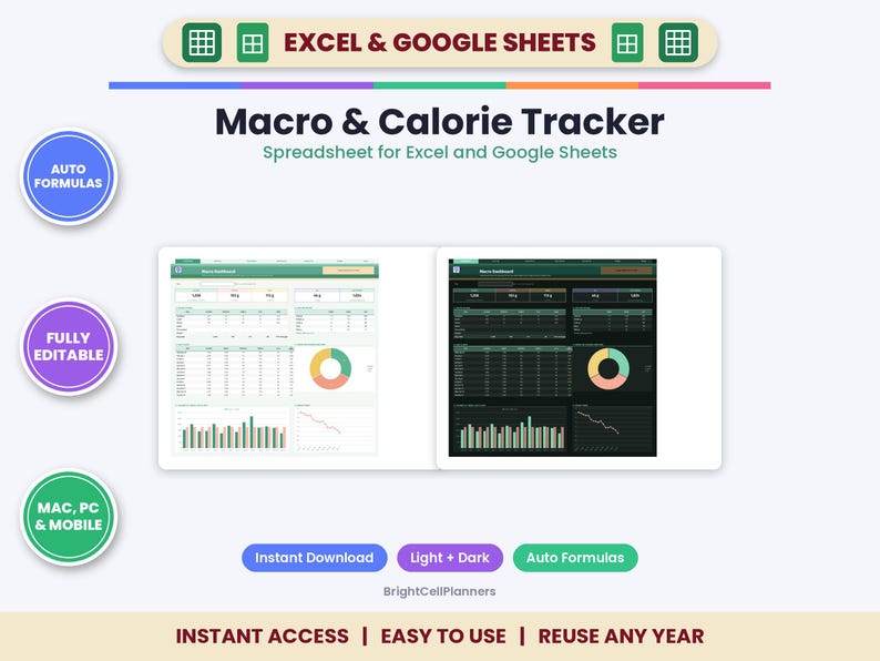 Macro & Calorie Tracker Spreadsheet – Auto Meal Planner, Grocery List (Digital Download) image 1