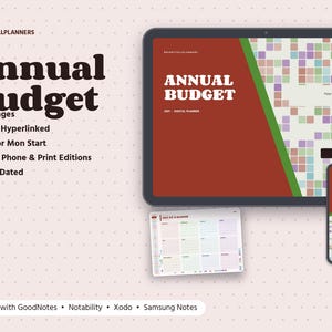 2027 Digital Annual Budget, Tablet Annual Budget PDF, Hyperlinked Planner, Recurring, Variable, Scheduled, Breakdown, Paycheck
