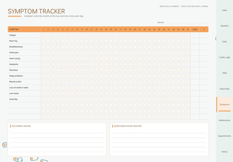 Long COVID Journal Digital, Pacing Planner, Energy Envelope, PEM Tracker, Symptom Log, Heart Rate, Brain Fog Tracker image 8