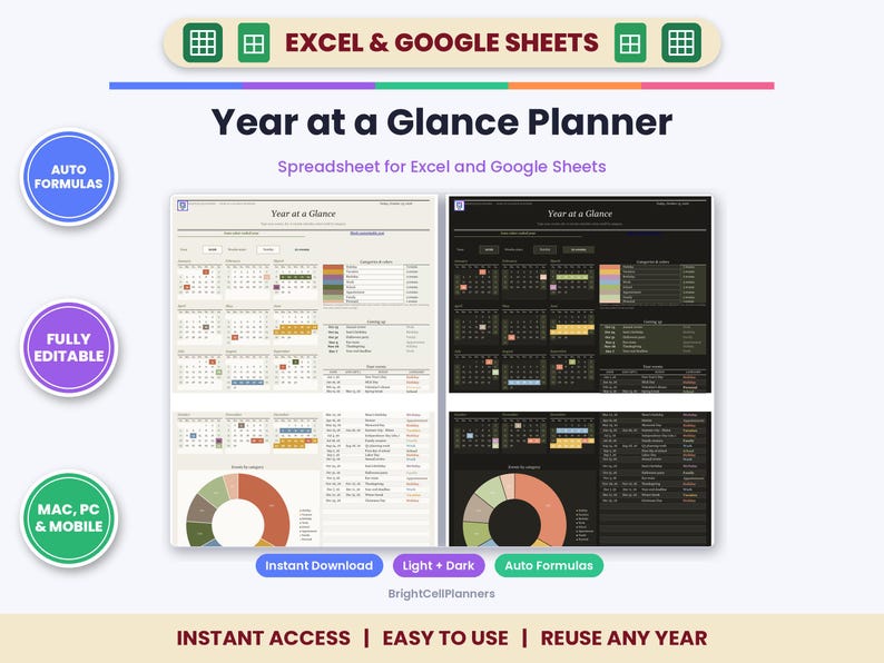 Jahresübersichts-Tabelle für Excel & Google Sheets – Jahreskalender und Jahresübersicht Bild 1