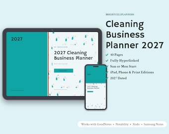 Cyfrowy planer biznesowy sprzątania 2027, dziennik klienta sprzątania domu, harmonogram prac, lista kontrolna sprzątania, wyceny, przebieg