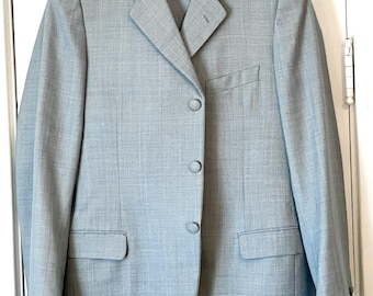 Vintage italienischer Marzotto Mod Anzug aus den 1960er Jahren, 3-Knopf-Modell, Größe 38R 33Wx30L, blaugrau, feines Fischgrätmuster, Mad Men-Stil