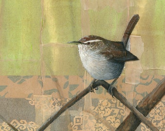 Bewick's Wren Painting | Wren Artwork | Bird Art Print | Bird Painting | Wildlife Painting | Bird Art Print | Bird Illustration | Bird Decor