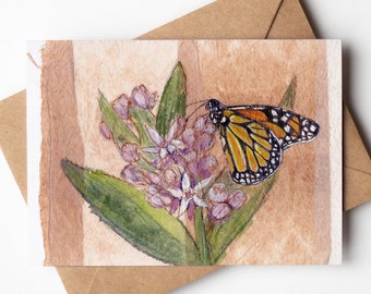 Monarch Butterfly on Milkweed 5x7 Greeting Card | Blank On Inside | Butterfly Card Gift | Tea Bag Art | Greeting Card for Gardener | Floral