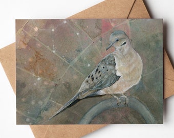 Mourning Dove 5x7 Greeting Card | Blank On Inside | Card for Him or Her | Birder Gift | Tea Bag Art | Bird Greeting Card |  Bird Art Gift