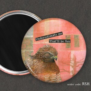 Hawk Sees Red I Funny Bird Magnet I Rude Bird Magnet L Button Magnet L ...
