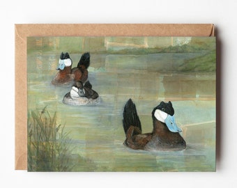 Ruddy Ducks 5x7 Greeting Card | Blank On Inside | Card for Him or Her | Birder Gift | Tea Bag Art | Bird Greeting Card |  Bird Art Gift