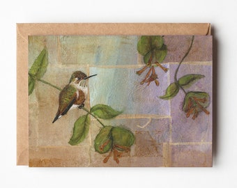 Female Rufous Hummingbird  5x7 Greeting Card | Blank On Inside | Card for Her Him | Birder Gift | Tea Bag Art | Humming Bird Greeting Card