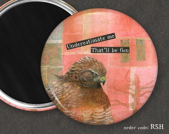 Hawk Sees Red I Funny Bird Magnet I Rude Bird Magnet l Button Magnet l Funny Bird Gift | Birder Gift | Kitchen Décor | Grumpy Bird | Hawk