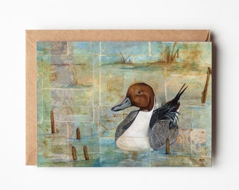 Northern Pintail 5x7 Greeting Card | Blank On Inside | Duck Card | Birder Gift | Upcycled Tea Bag Art | Bird Greeting Card |  Bird Art Gift