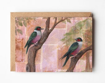 Lewis's Woodpeckers 5x7 Greeting Card | Blank On Inside | Birder Card | Birder Gift | Tea Bag Art | Bird Greeting Card |  Bird Art Gift