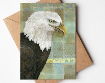 Bald Eagle 5x7 Greeting Card | Blank On Inside | Card for Guy or Man | Birder Gift | Tea Bag Art | Eagle Greeting Card |  Bird Art Gift