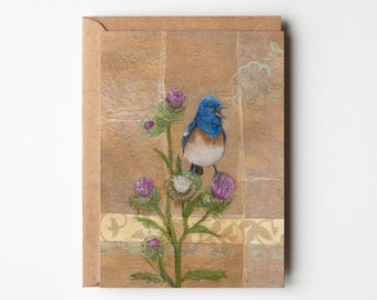 Lazuli Bunting 5x7 Greeting Card | Blank On Inside | Card for Him or Her | Birder Gift | Tea Bag Art | Bird Greeting Card |  Bird Art Gift