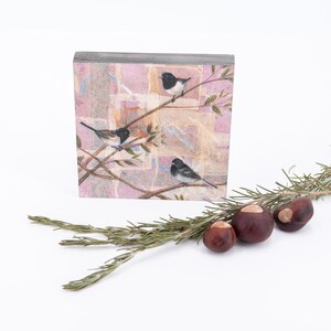 Juncos Wood Panel Giclée Print | Tea Bag Art Print | Wooden Wall Art | Tea Bag Art Print | Framed Bird Art | Kitchen Décor | Gift for Her