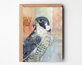 Peregrine Falcon 5x7 Greeting Card | Blank On Inside | Card for Guy or Man | Birder Gift | Tea Bag Art | Bird Greeting Card |  Bird Art Gift