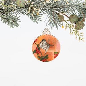 Hermit Thrush Ornament | Christmas Ornament | Bird Ornament | Wooden Ornament | Bird Art | Bird Painting | Gift for Her | Christmas Gift