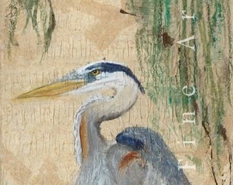 Great Blue Heron Art, Bird Painting,  Bird Artwork, Watercolor Bird, Animal Art Print, Bird Wall Art, Bird Illustration, Heron Painting