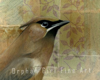 Cedar Waxwing Painting | Tea bag Art | Bird Art Print | Bird Painting | Waxwing Painting | Bird Art Print | Bird illustration | Bird Decor