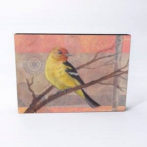 Western Tanager Wood Panel Giclée Print | Tea Bag Art Print | Wooden Wall Art | Tea Bag Art Print | Framed Bird Art | Kitchen Décor | Gift