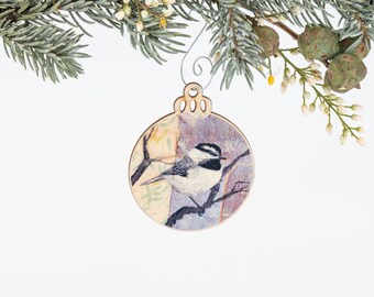 Mountain Chickadee Ornament | Christmas Ornament | Bird Ornament | Wooden Ornament | Bird Art | Bird Painting | Gift for Her | Christmas