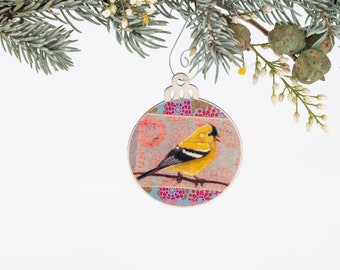 Goldfinch Ornament | Christmas Ornament | Bird Ornament | Wooden Ornament | Bird Art Print | Bird Painting | Christmas Gift for Her | Birder