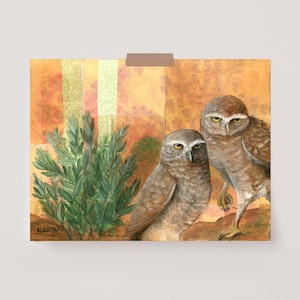 Burrowing Owls Painting | Owl Art Print | Owl Painting | Owl Home Decor | Wildlife Painting | Wall Art | Bird Illustration | Owl Art Print