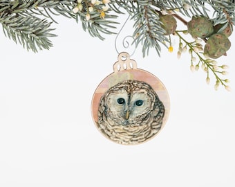 Barred Owl Ornament | Christmas Ornament | Bird Ornament | Wooden Ornament | Bird Art | Bird Painting | Christmas Gift for Her | Owl Gift